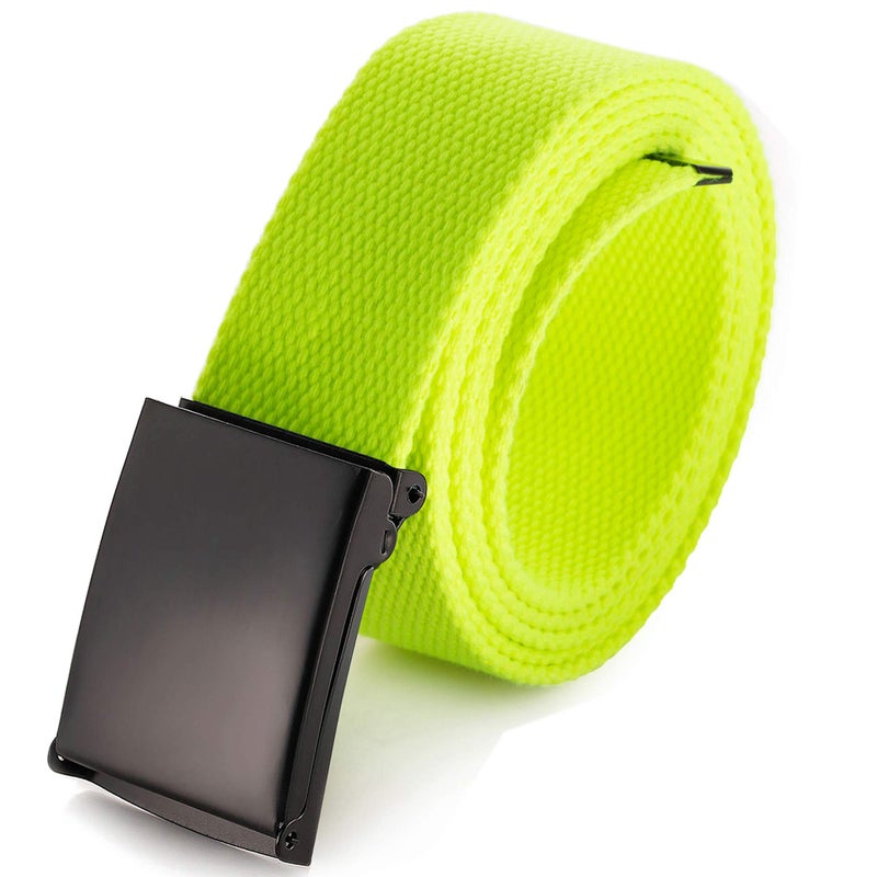Mile High Life Cut To Fit Canvas Web Belt Size Up to 52" with Flip-Top Solid Black Military Buckle (Lime Green-S) - Image 1